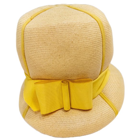 Vintage Mr. John Jr Bubble Hat Straw Yellow Ribbon Tall Mod - Picture 10 of 10